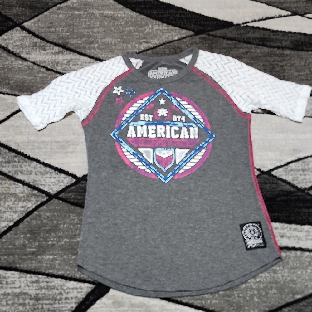 AMERICAN FIGHTER GRAPHIC CROCHET RAGLAN SLEEVE TEE-SHIRT